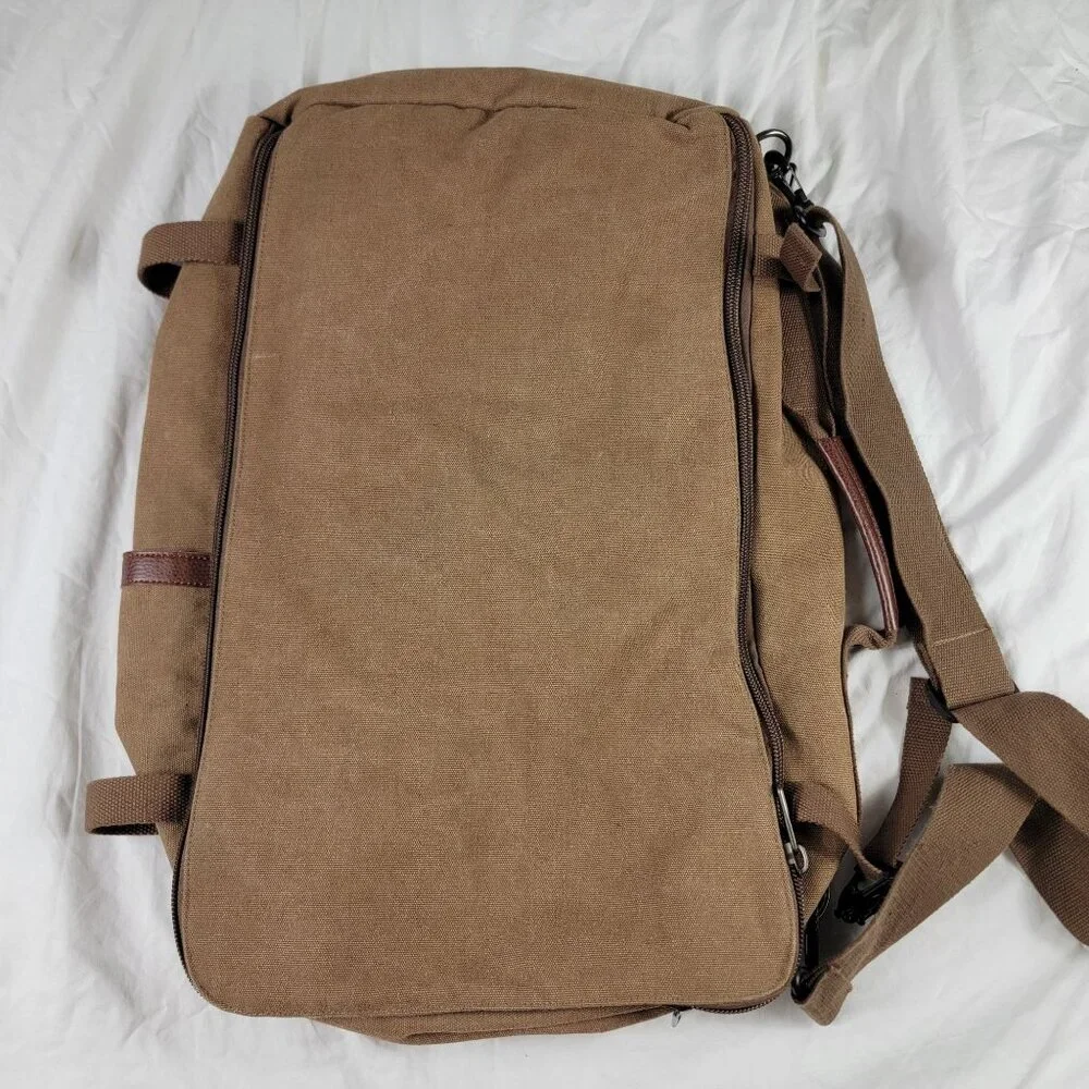 Witzman Canvas Backpack Travel Rucksack Multi Pocket Large Capacity Brown
